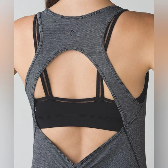 Lululemon Black White Micro Stripe Go For It Athletic Midi Dress Size 8 - Picture 7 of 11